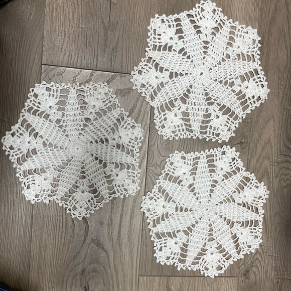 Handmade Other - Set of 3 White Hand Crochet Lace Doilies Table Placemats Runners Farmhouse